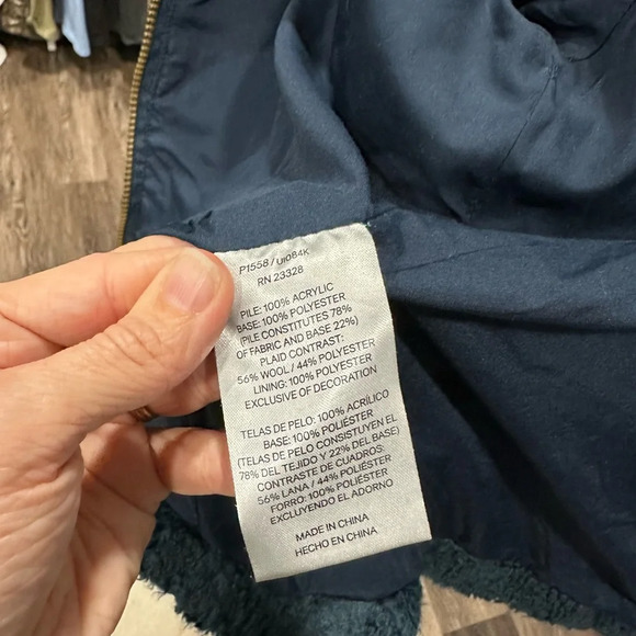 Pendleton Womens Sz M Fuzzy Zip Jacket Sherpa Teddy Fleece Blue Green Plaid - Picture 6 of 7